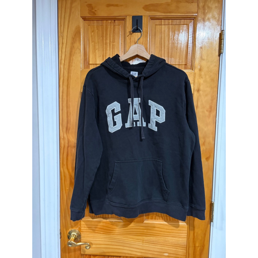 GAP Black Logo Hoodie Sherpa Lined Sweatshirt Men’s L Cozy Winter Casual
